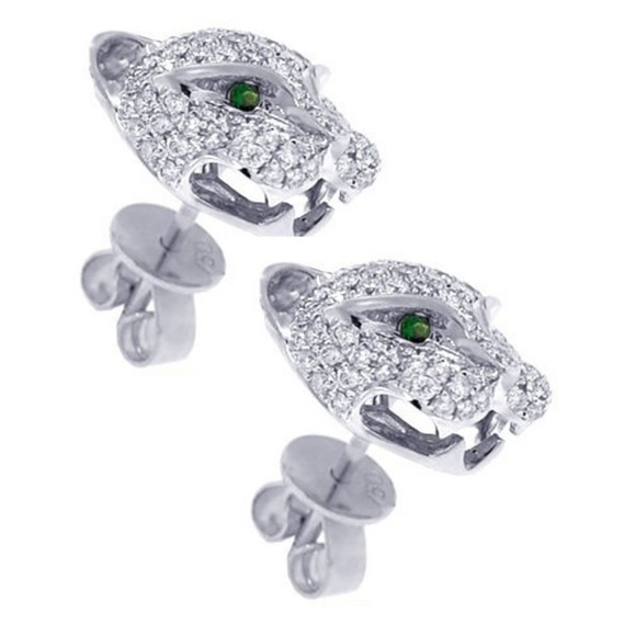 White Sapphire Tiger Stud Earrings - Picture 3 of 6